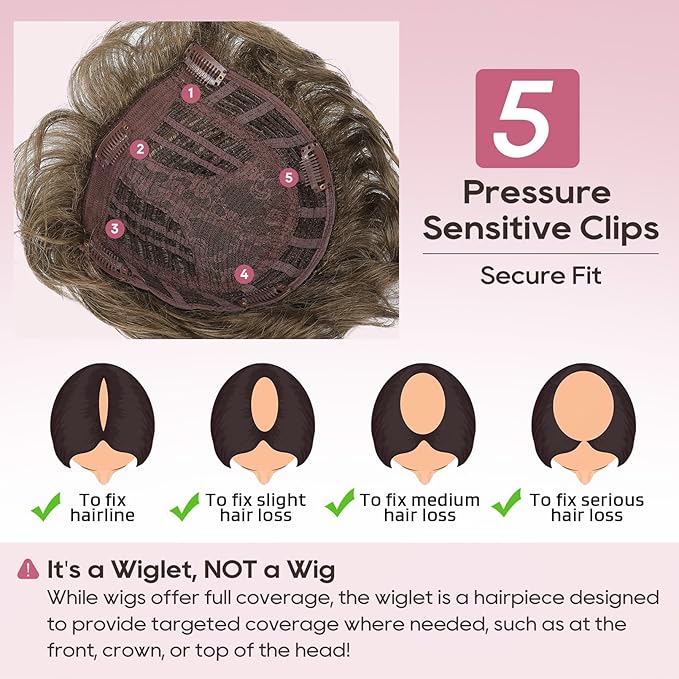 REECHO Hair Topper, Short Wiglet Hair Topper for Women with Thinning Large Coverage Synthetic Top Crown Hairpiece for Women - Medium Brown