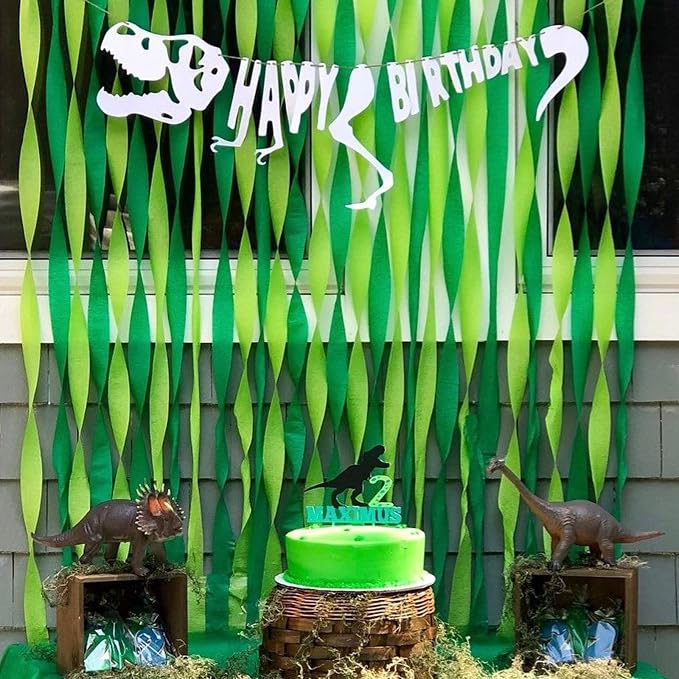 PartyWoo Lime Green Gold Crepe Paper Streamers 6 Rolls 492 FT | Birthday - Image 4