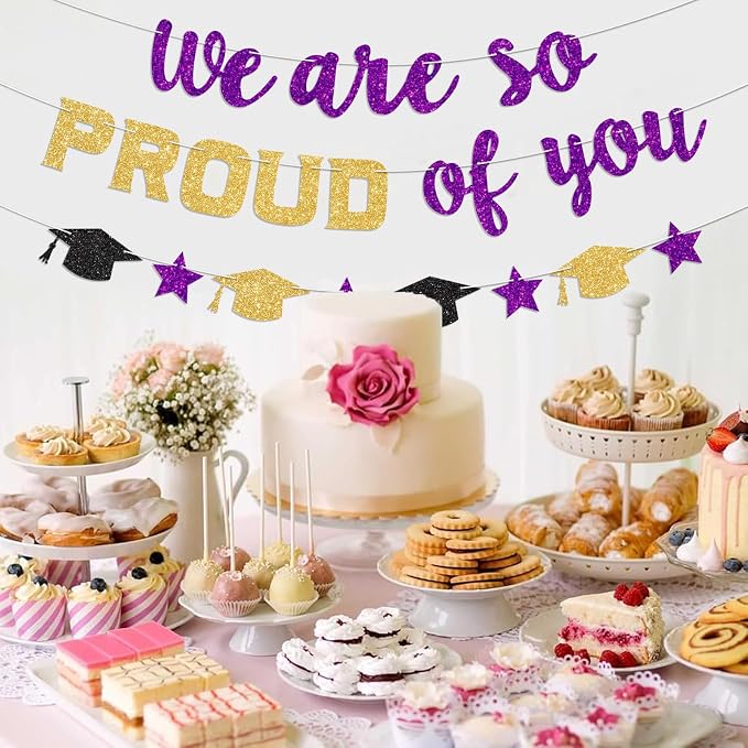 We Are So Proud of You Banner Prestrung Purple and Gold Graduation Banner - Image 6