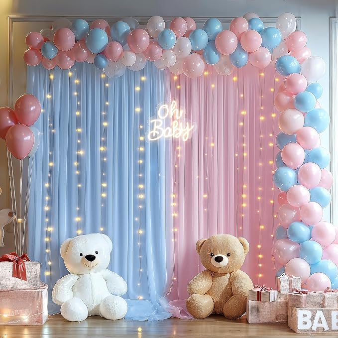 10x10ft Pink Blue Tulle Backdrop Curtain - Image 2