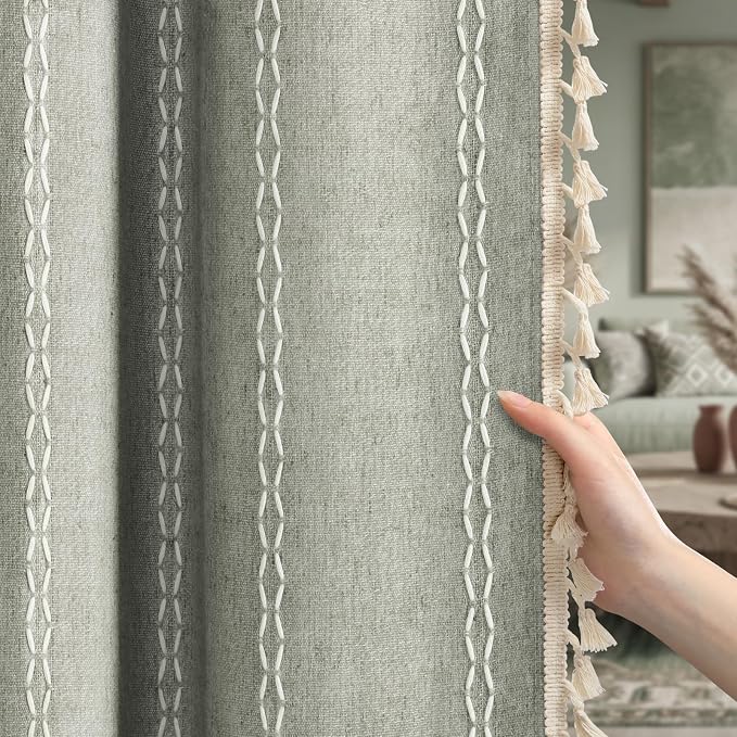 Sage Green Boho Blackout Curtains 72 Inch 2 Panels - Image 6