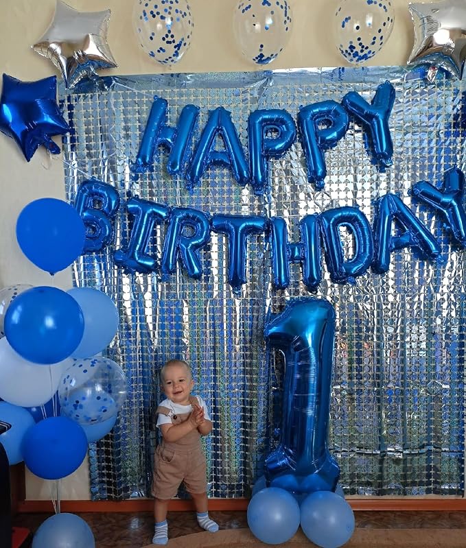 Blue Happy Birthday Balloon Banner, 16 Inch Foil Mylar Happy Birthday Balloons - Image 6