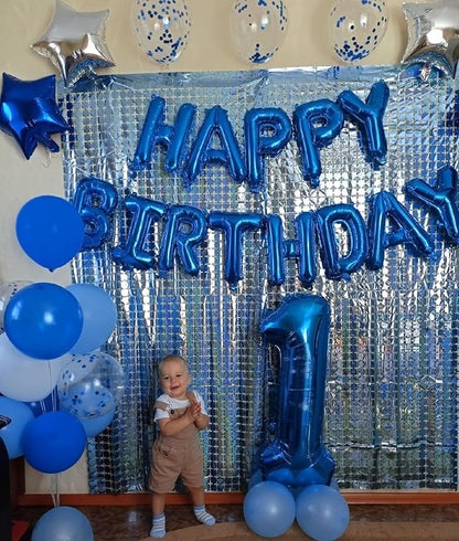 Blue Happy Birthday Balloon Banner, 16 Inch Foil Mylar Happy Birthday Balloons - Image 6