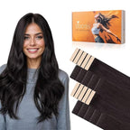 DOORES Invisi Edge Human Hair Tape in Extensions, Natural Black 10 Injection Tape-ins with 10 Classic Tape-ins 50g 18 Inch, Injection Tape in Extensions Virgin Human Hair Thick Ends