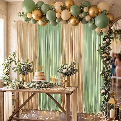 Frienda 4pcs Sage Green and Gold Party Decorations 6.6ft Fringe Curtains - Image 5