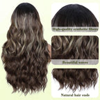NAYOO Long Brown Mixed Blonde Wavy Wig for Women 26 Inch Middle Part Lace Hairline Curly Wavy Wig Natural Looking Synthetic Heat Resistant Fiber Wig for Daily Party Use