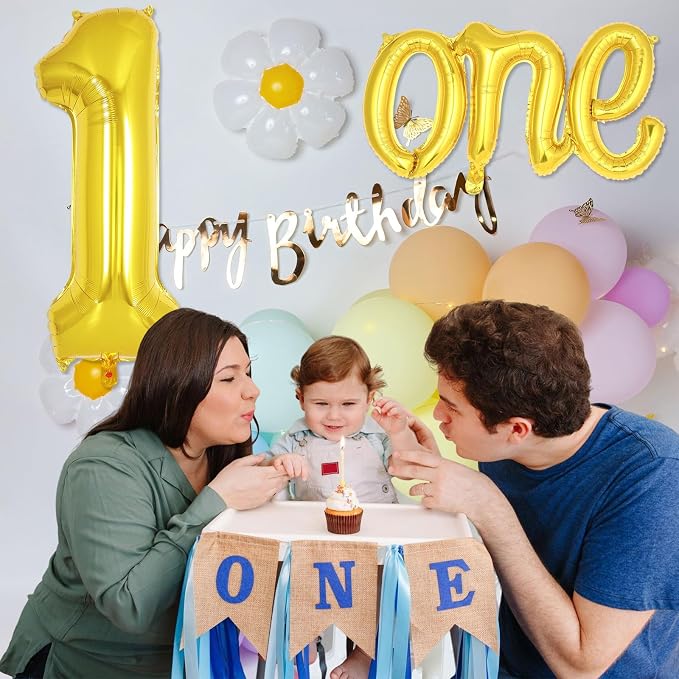 2 Pcs One Balloon Set, 40 Inch Number 1 Balloon and 41 Inch Script Letter One - Image 6