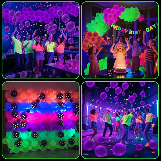 100 Pcs UV Neon Purple Balloons 12 inch Neon Party Supplies, Glow in the Dark - Image 5