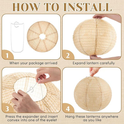 12 Pcs Print Burlap Paper Lanterns Round Chinese Paper Lanterns Farmhouse Boho - Image 3