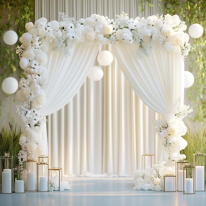 Ivory Backdrop Curtain for Parties Backdrop Drapes, 6 Panel 5x8FT - Image 3