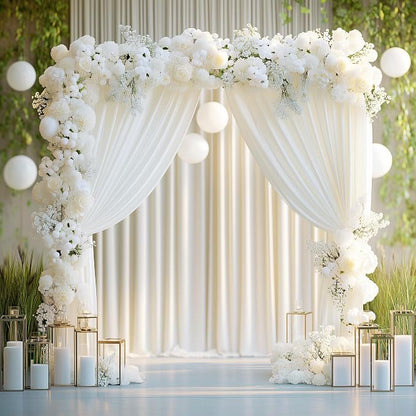 Ivory Backdrop Curtain for Parties Backdrop Drapes, 4 Panel 5x8FT - Image 4