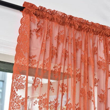 Kotile Burnt Orange Floral Lace Curtains - Image 3
