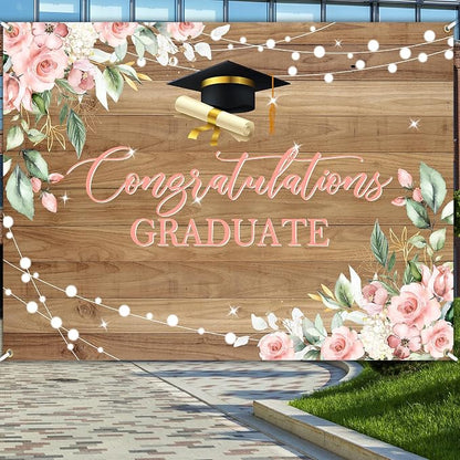 8 x 6 ft Rustic Wood Graduation Banner Congratulations Graduate Party - Image 4