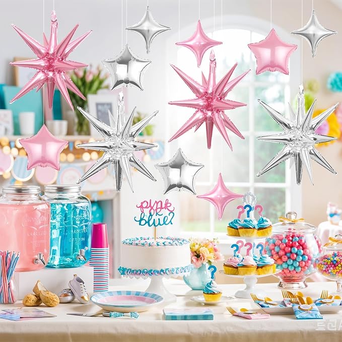 14pcs Pink Silver Star Balloons, Mixed Star Foil Balloon, 22Inch Explosion - Image 5