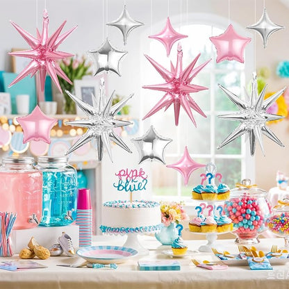 14pcs Pink Silver Star Balloons, Mixed Star Foil Balloon, 22Inch Explosion - Image 5