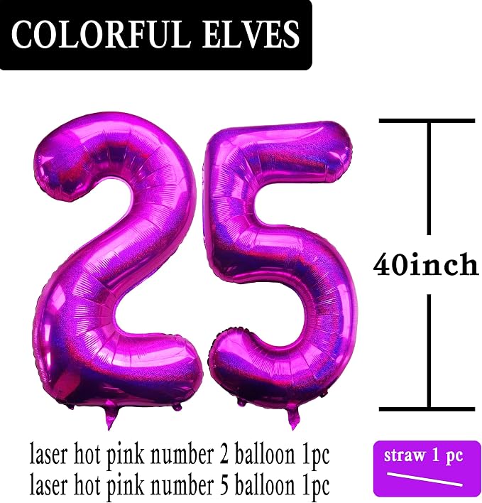 Laser Hot Pink Number 25 Balloons 40 Inch Giant Number Pink 25 Foil Mylar - Image 2