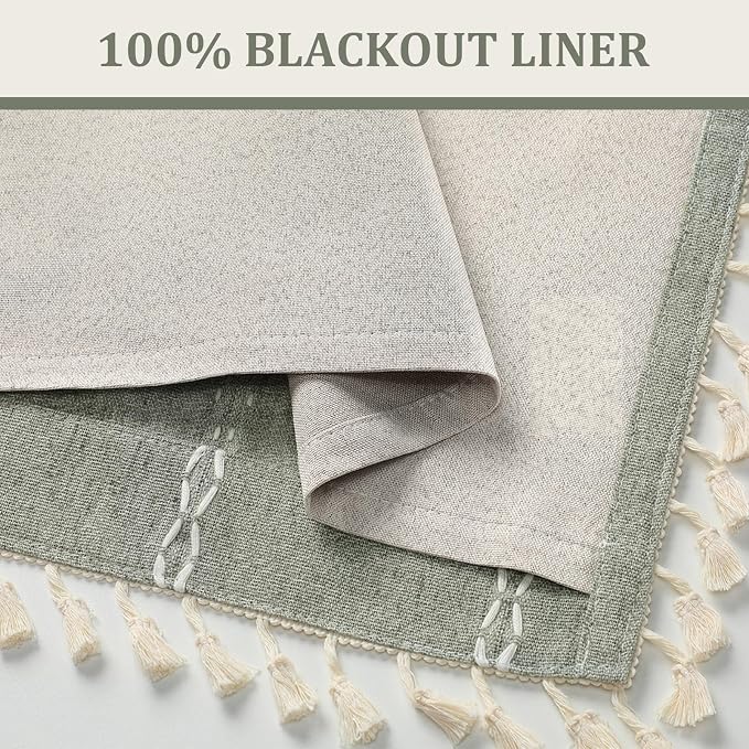 Sage Green Boho Blackout Curtains 72 Inch 2 Panels - Image 3