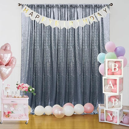 Sugargirl Black Silver Sequin Backdrop Curtain 2 Panels 2FTx8FT Glitter Black - Image 9