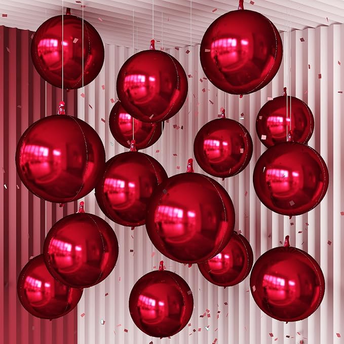 14 Pcs Burgundy Round Foil Balloons Halloween Maroon 4D Ball Balloons | by Froova