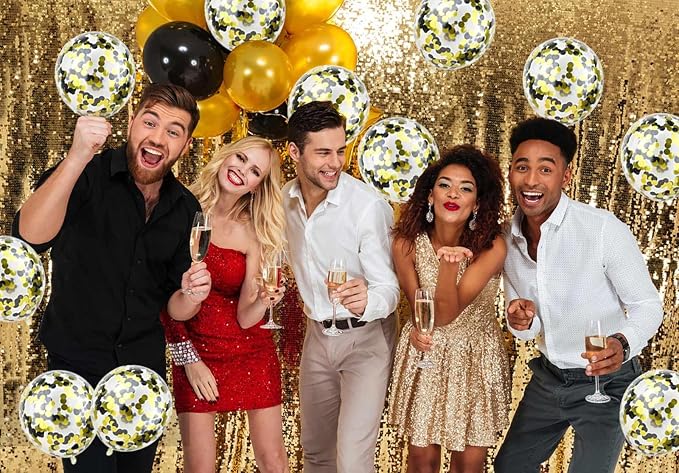 50pcs Gold Black Foil Confetti Balloons, 12 inch Latex Balloon - Image 5