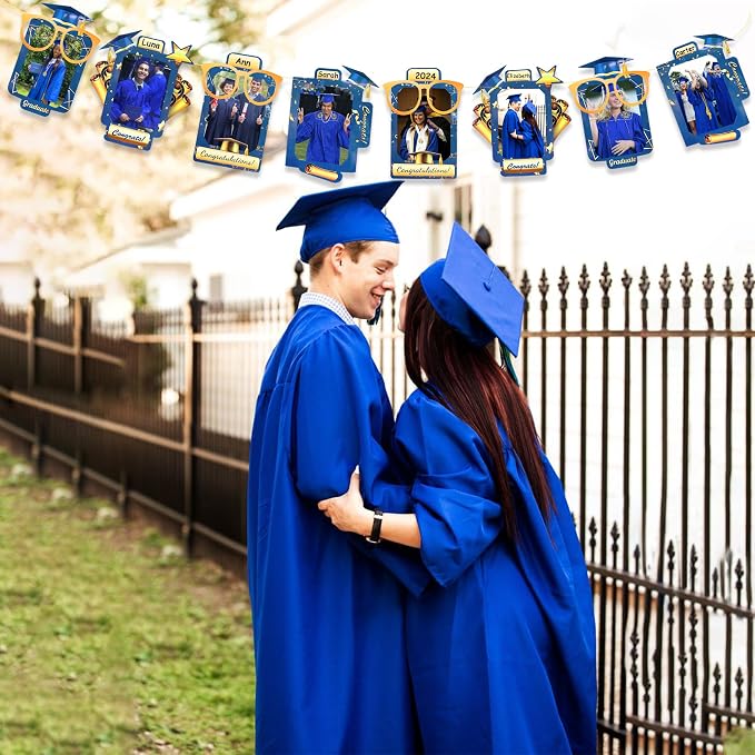 pinkblume Graduation Party Decorations Navy Blue and Gold Grad Photo Banner - Image 5
