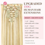 GOO GOO Clip in Hair Extensions Real Human Hair, Remy Human Hair Extensions Clip ins for Women, Natural Human Hair, 24inch 150g 9Pcs, #18D/22F Dirty Blonde Highlights