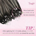 YoungSee Micro Loop Hair Extensions Real Human Hair Ombre Microlink Hair Extensions Balayage Black with Silver Microbead Hair Extension Human Hair Straight 24 Inch for Prom 50g 50s