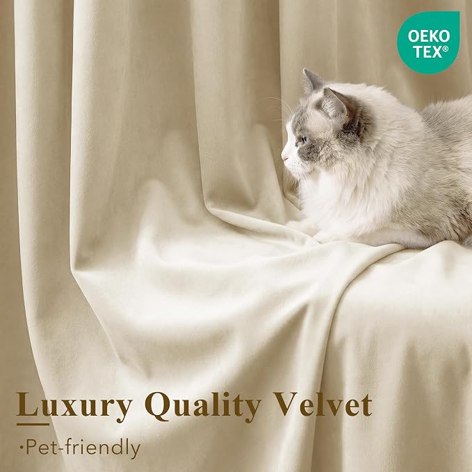 Beige Velvet Drapes Back Tab Privacy - Image 5