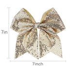Large Glitter Cheer Bows Clips, Jumbo Big 7 Inch Cheerleading Sequin Hair Bow Hair Accessories for Teens Girls Football Sports Cheerleader Outfit Uniform (Gold)