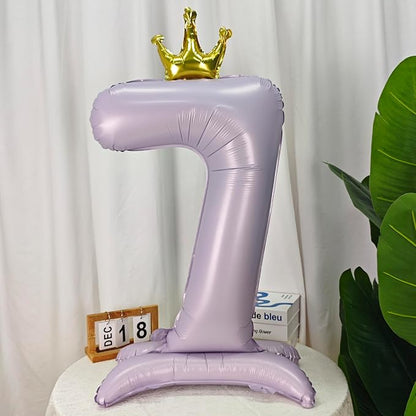 Standing Purple Crown Number 7 Balloon 40In Pastel Purple Crown 7 Balloon | - Image 3