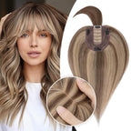 Rich Choices Hair Toppers for Women Real Human Hairs With Bang 100% Remy Human Topper for Thinning Hair Clip in Silk Base Topper 12 Inch #4P27 Medium Brown Mix Dark Blonde