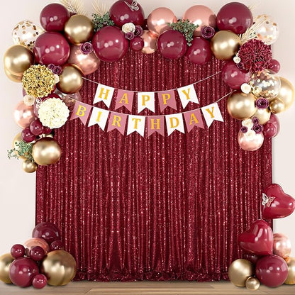 Burgundy Sequin Backdrop 2 Pcs 5FTx10FT Glitter Backdrop Curtains Birthday - Image 2