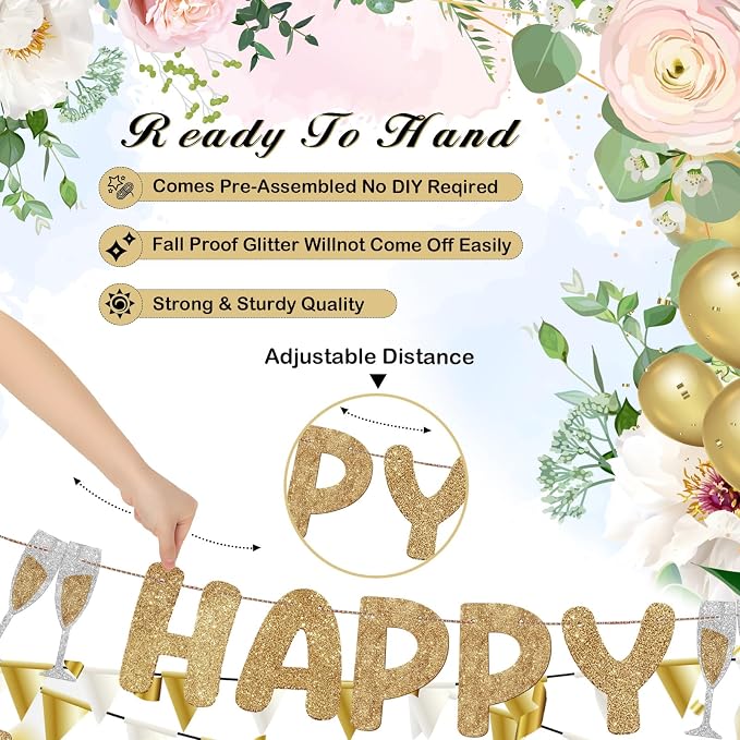Pre Strung Happy Engagement Banner Glitter Engagement Party Decorations - Image 2