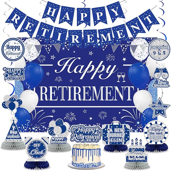 Retirement Party Decorations for Men Women Blue Silver Happy Retirement Banner by Unknown