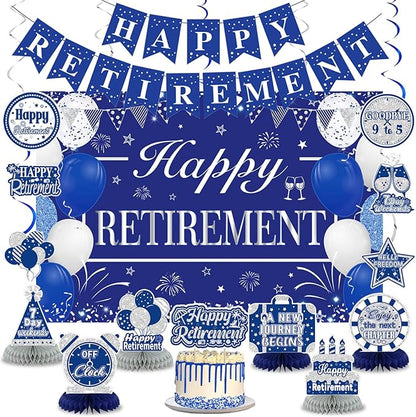 Retirement Party Decorations for Men Women Blue Silver Happy Retirement Banner by Unknown