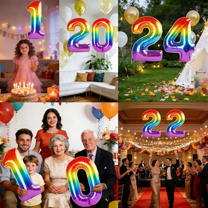 40 Inch Number 24 Balloons for 24th Birthday Party Decorations, 0-100 Rainbow - Image 7