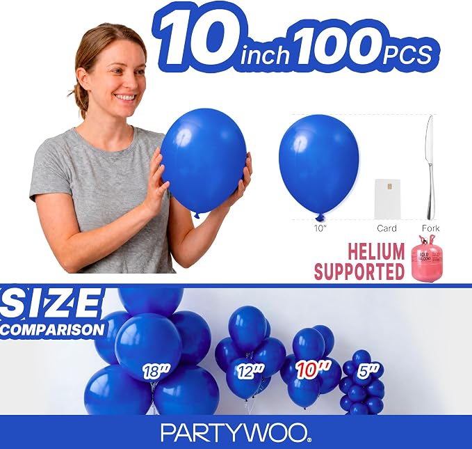 PartyWoo Royal Blue Balloons 100pcs Dark Blue Latex Helium Balloons 10 Inch | - Image 6