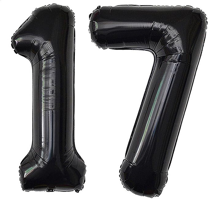 Jonhamwelbor 17 Number Balloons Black Big Giant Jumbo Big Large 17 or 71 Foil by Jonhamwelbor
