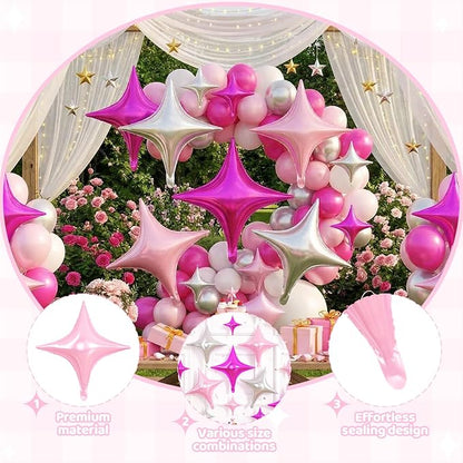 Pink Silver Star Balloons, 26 Inch and 10 Inch Pink Stars Shaped Balloon - Image 3