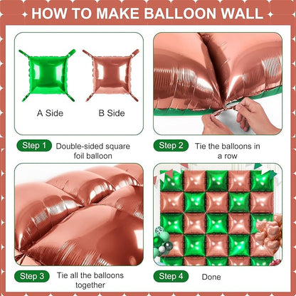 Green and Brown Square Foil Balloons 25 Pcs Metallic Green and Brown Balloons - Image 3