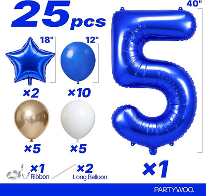 PartyWoo Number Balloons 40 Inch Blue Number 5 Kit - Image 2
