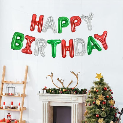 TONIFUL Red Green Silver Happy Birthday Balloons Banner, 16 Inch Mylar Foil - Image 3