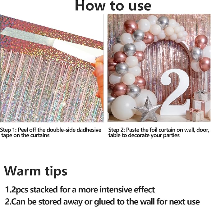4 Packs Rose Gold Foil Fringe Curtain, Rose Gold Glitter Metallic Tinsel - Image 7