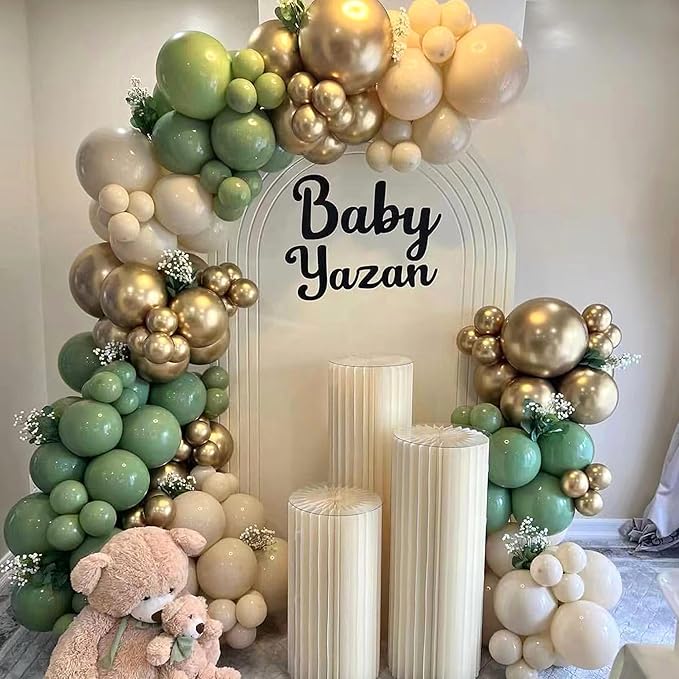 160Pcs Sage Green Gold Balloon Garland Arch Kit, Olive Green White Sand Gold - Image 5