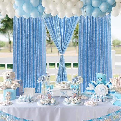 Baby Blue Sequin Backdrop Curtains, 2 Panels 4FTx8FT Blue Curtain Backdrop - Image 3
