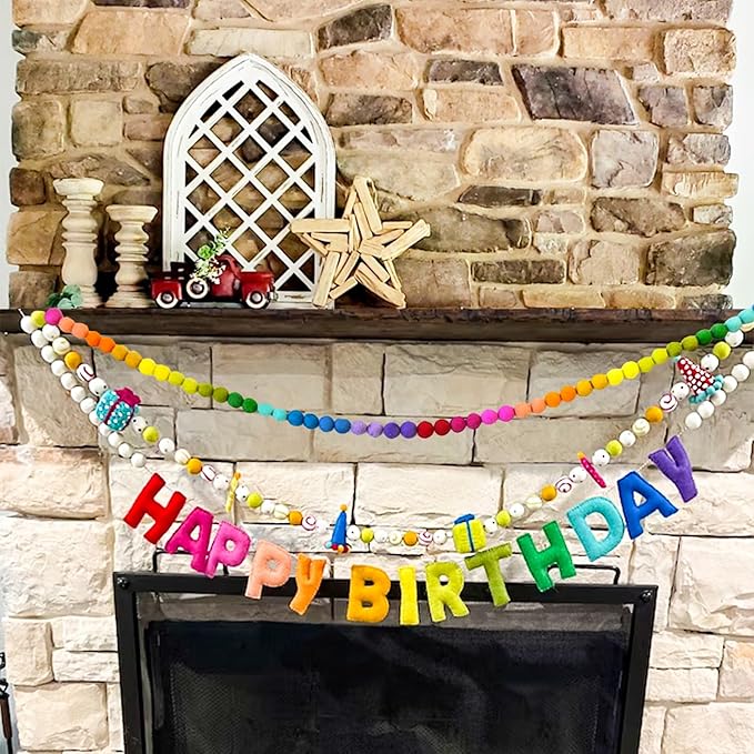 Colorful Wool Felt Ball Banner Garland, Handmade Rainbow Pom Pom Garland | 6.56 - Image 4