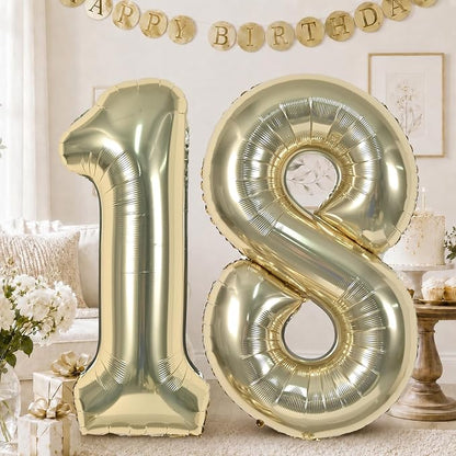 Champagne Gold 18th Birthday Balloons Number 18, 40 Inch Large Foil 1 & 8 by KAINSY