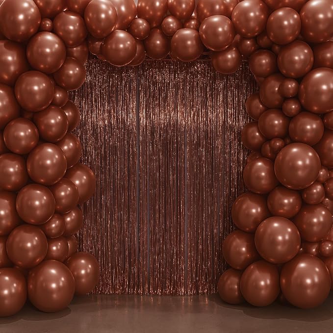 Voircoloria Brown Foil Fringe Backdrop Curtains, Birthday Party Decorations - Image 7