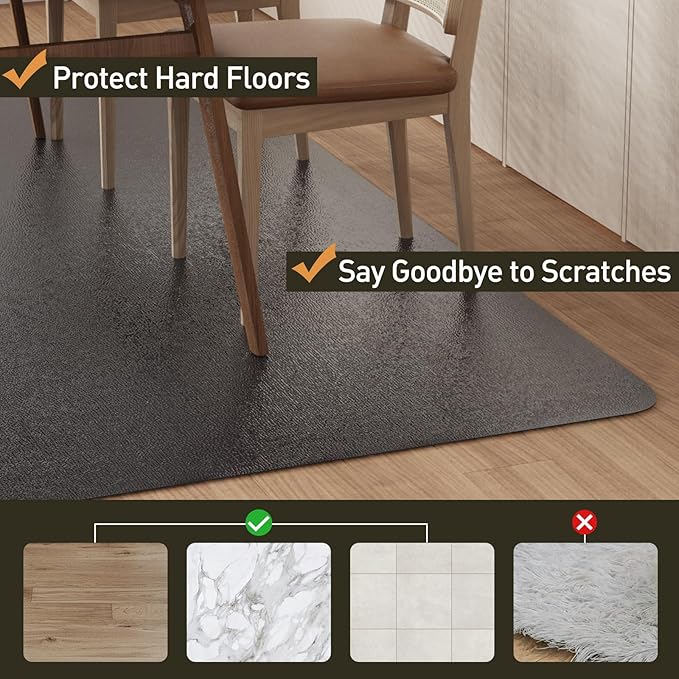 Area Floor Mat for Home, 8'×12' Large Black No Slip Waterproof Vinyl Area Rug for Dining Room, Spill Resistant Hard Floor Protector Cover for Mud Room, Easy Clean Splat Mat for Under High Chair