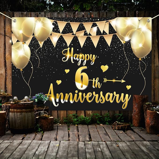 HAMIGAR 6x4ft Happy 6th Anniversary Banner Backdrop - Image 5